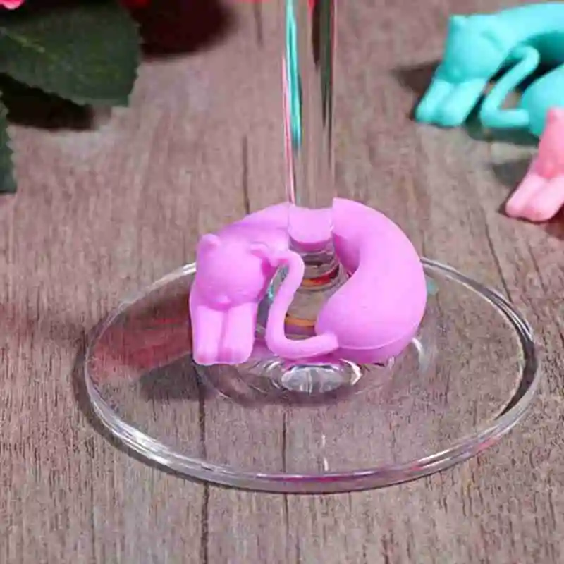 

6pcs Gifts Cat Wine Glass Animal Shape Label Marker Sticker Party Silicone Cup Party Holiday DIY Decoration