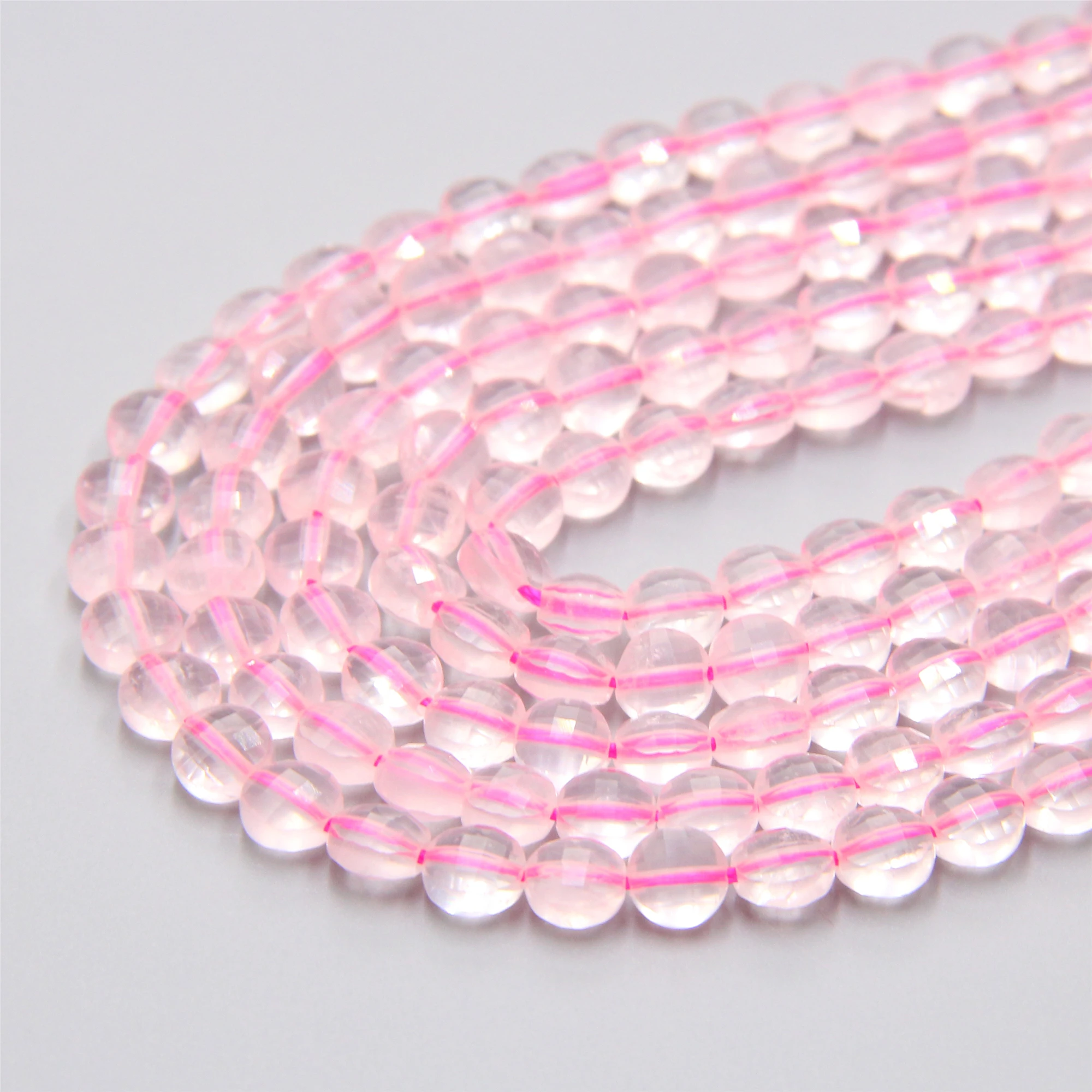 Граненая монета Quartzs натуральный розовый кристаллический кварц бусины в форме