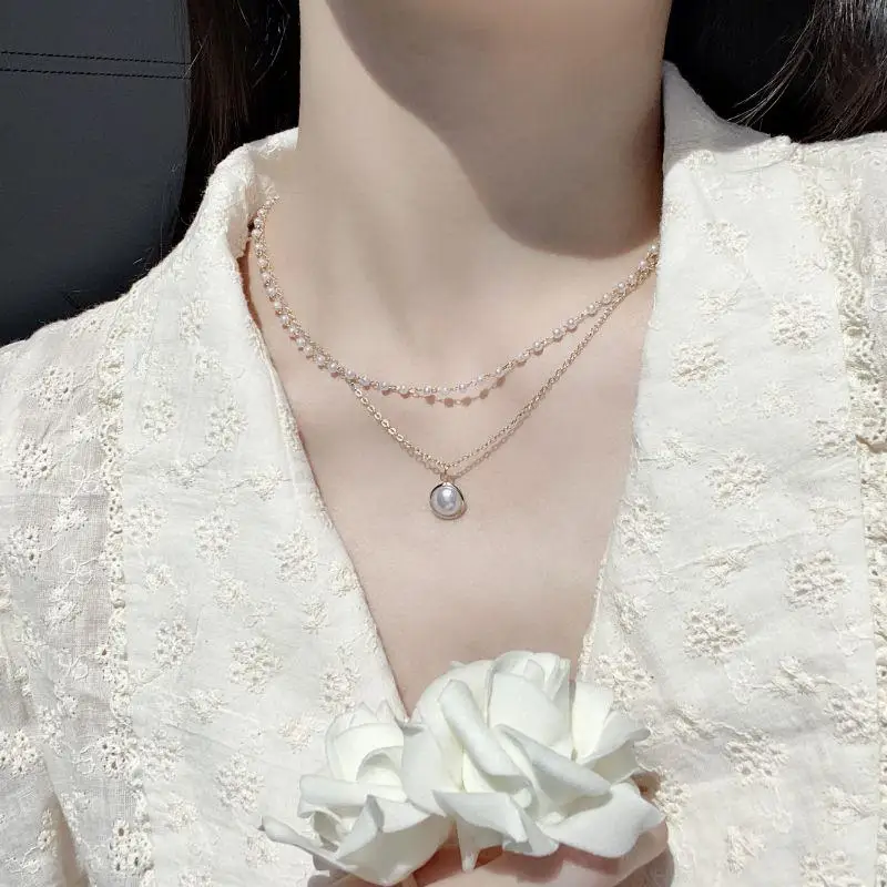 

CALESU Pendant Necklace Elegant White Pearl Necklace Women Wedding Choker Simple Charm Fashion Jewelry For Ladies FC14 PR49