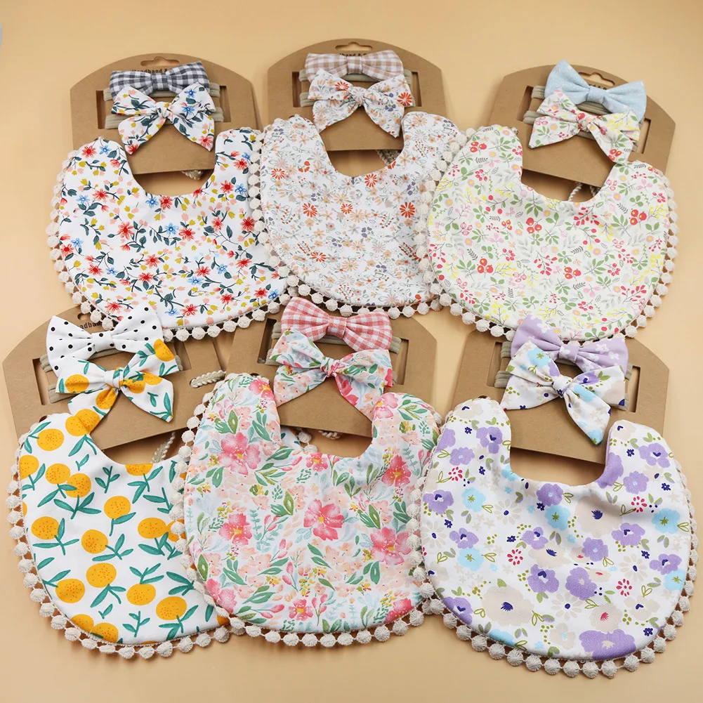 

Детский Слюнявчик с кисточками, 3 шт., двусторонний нагрудник с цветочным принтом для новорожденных, одежда для кормления мальчиков