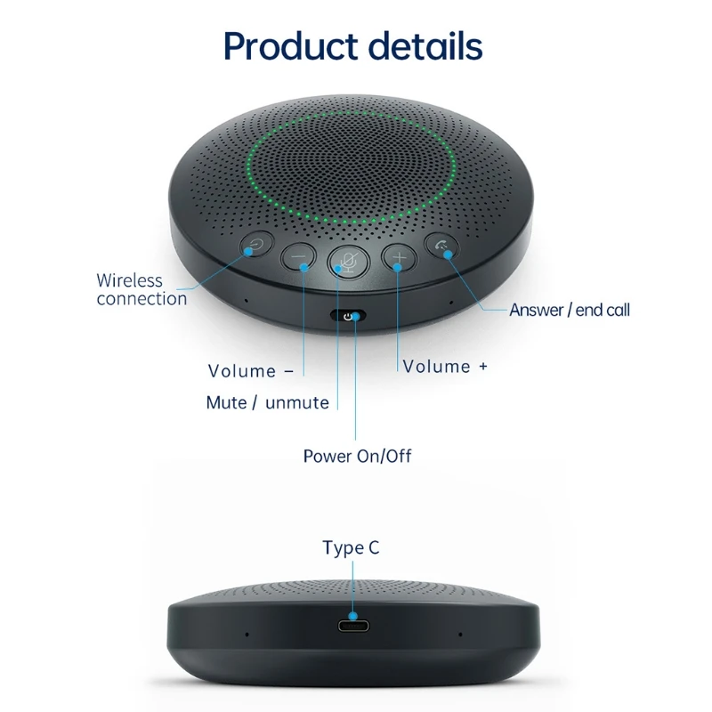 

Wireless Meeting Speakerphone Video Conference Speaker 6 Microphones BT 5.0 Enhanced Voice Pickup Office Box