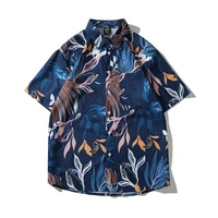 men shirt short sleeve 2021 new summer loose pocket flowers leaves fashion male shirt thin chinese style hot sale s99