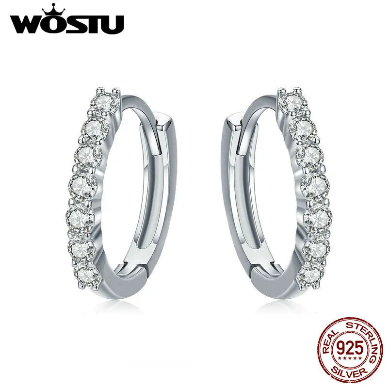 Женские серьги кольца WOSTU ослепляющие из серебра 925 пробы с фианитом