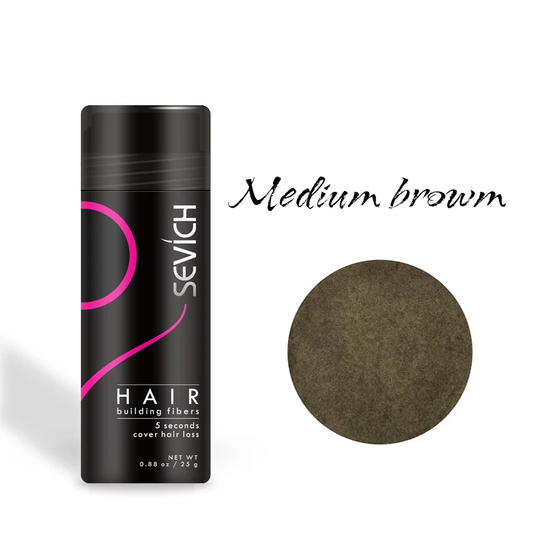 medium brown 25 г sevich волосы строительные волокна заправка человеческих волос парик для наращивания натуральные волосы кератиновые волокна лечение тонкий порошок восстановление - Цвет: medium brown
