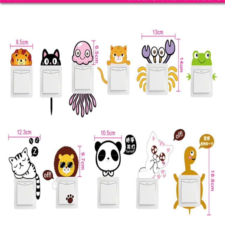 

11Pcs/set Hot DIY Funny Cute Cat Dog Switch Stickers Wall Stickers Home Decoration Bedroom Parlor Decoration