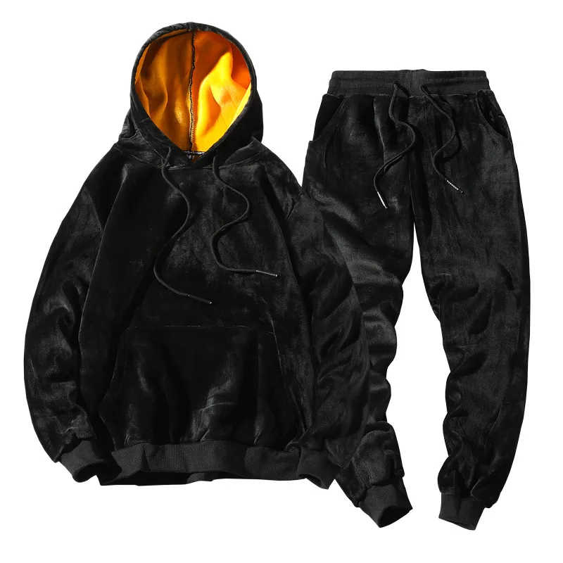 

Men Tracksuits Solid Color Sportswear 2021 Autumn Fleece Men's Sets Jacket + Pants Casual Tracksuit Male Sweatshirt 2 Piece Set