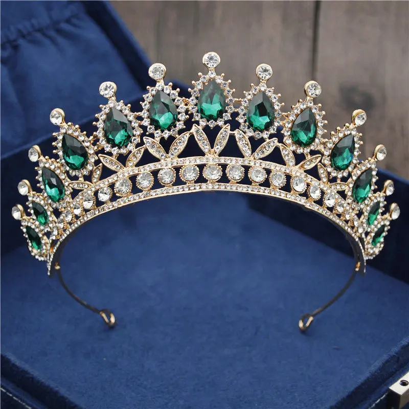 Gold Green Барокко Винтаж Синий Кристалл невесты корона для женщин головной убор свадебные диадемы и короны свадебные украшения для волос аксессуары Корона Мода - Окраска металла: Gold Green