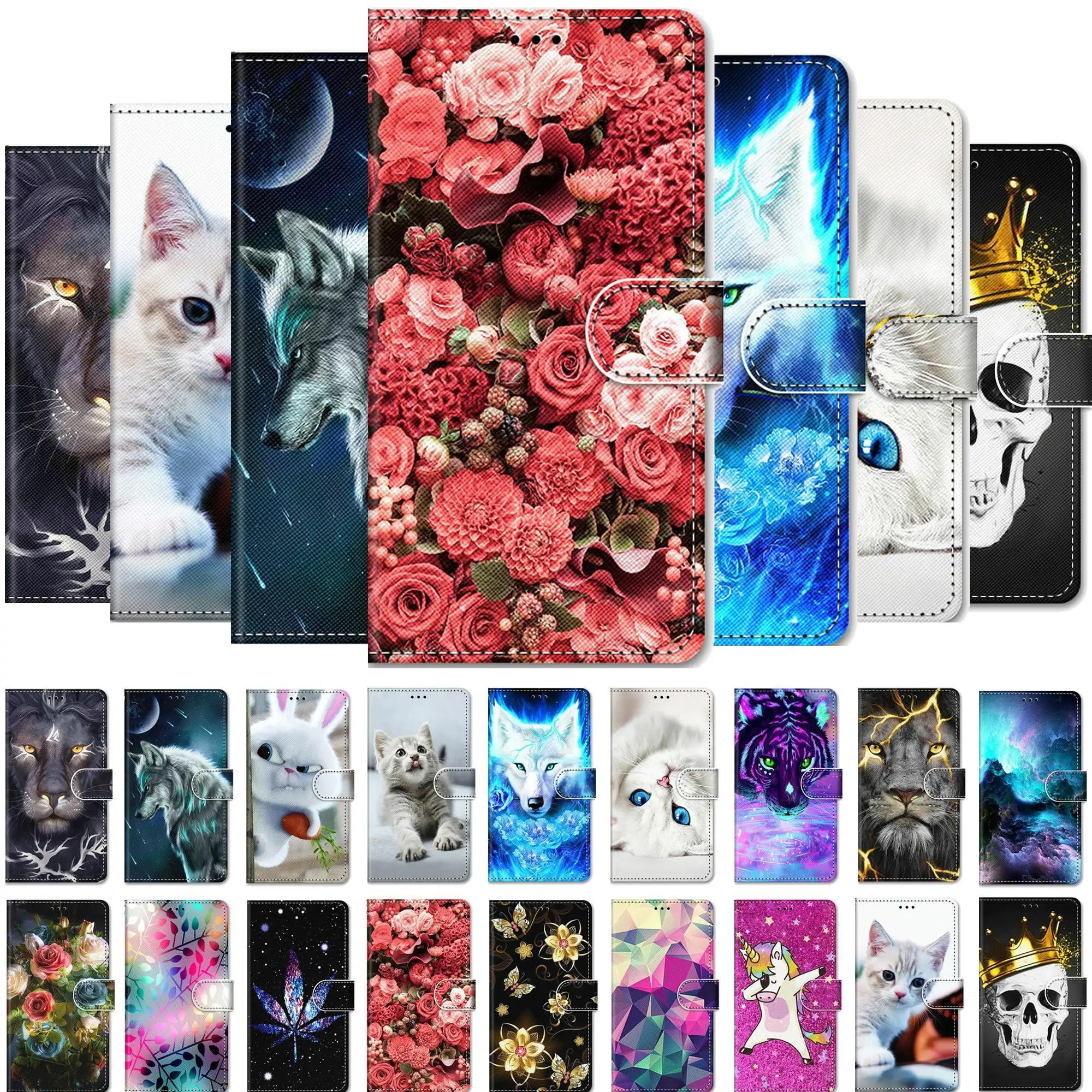 

Luxury Animal Painted Leather Case For Samsung Galaxy A10 A105F Cover A50 A70 A40 A60 A80 A90 A605F A705F Protect Wallet Coque