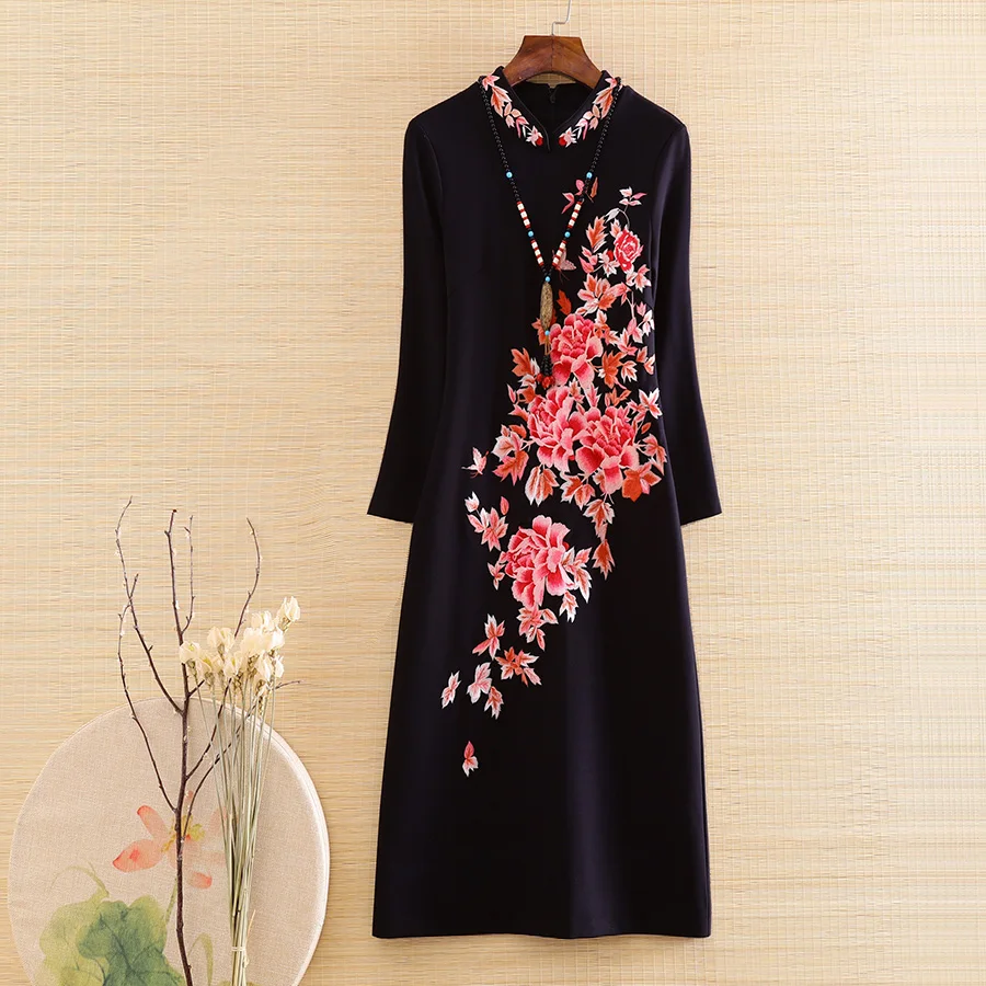 

Женское платье с вышивкой пиона, элегантное платье в китайском стиле
