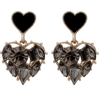 latest s925 silver needle black heart crystal drop earrings valentines day christmas jewelry gifts for women 2022 new designs