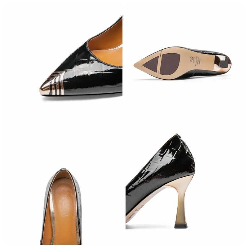 

REAVE CAT Women New 2021 Pumps Pointed Toe 7.5cm Spike Heels Genuine Leather Slip-On Classic Concise Big Size 33-48 A3672