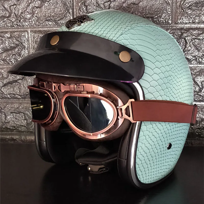 

New Synthetic Leather Motorcycle Helmet Retro Vintage Cruiser Chopper Scooter Cafe Racer Moto Helmet 3/4 Open Face Helmet