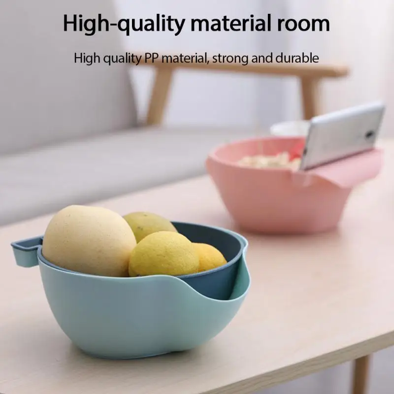 Double Drain Basket Bowl Rice Washing Kitchen Sink Strainer Noodles Vegetables Fruit Gadget Plastic Lazy Artifact | Дом и сад