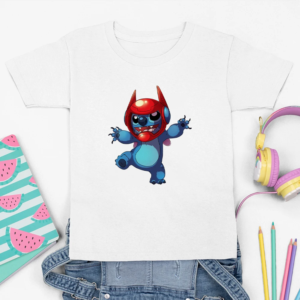 

Unisex Stitch Clothes Naughty and Cute Print Color T-shirt Fashion Kawaii Harajuku Kids Tshirt Boys and Girls Children's Tops