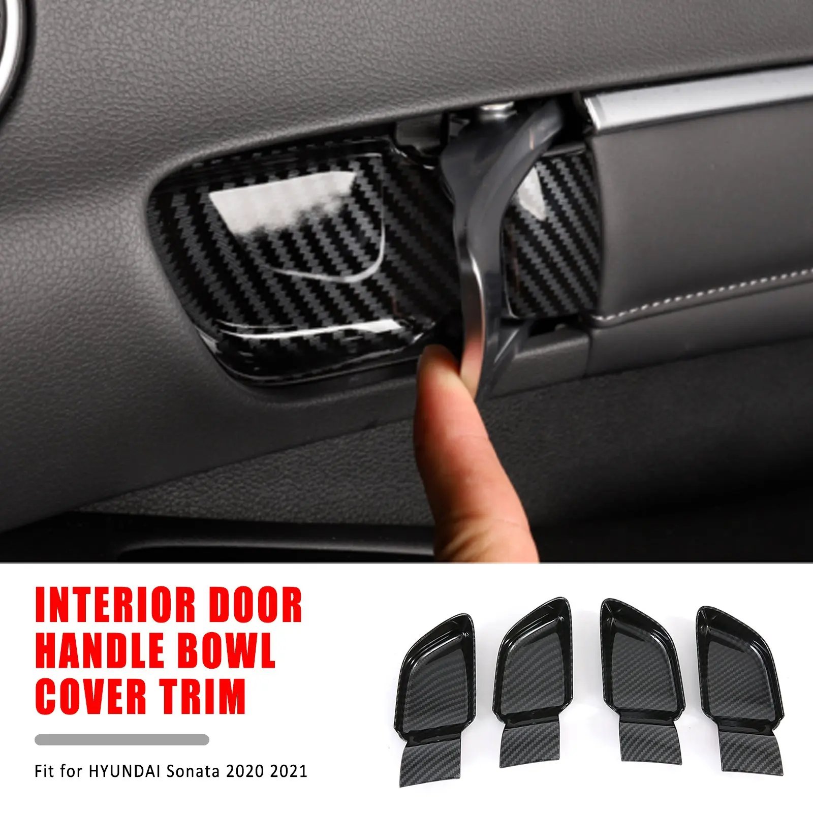 

4Pcs Carbon Fiber Texture Interior Door Handle Bowl Trim Cover For Hyundai Sonata 2020-202