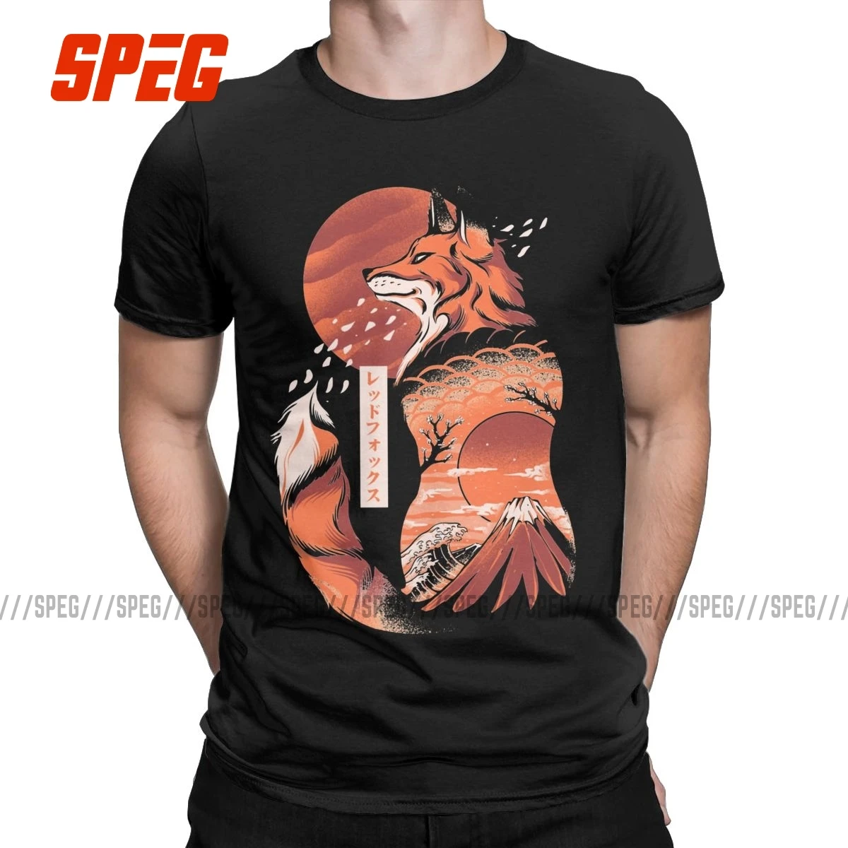 

Novelty Japanese Fox T-Shirts Men O Neck Cotton T Shirts Kanagawa Greatwave Short Sleeve Tees Printing Clothing