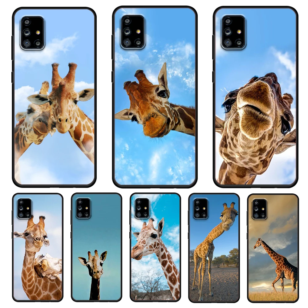 

Cute Animal Giraffe Kawaii For Samsung Galaxy A72 A52 A51 A32 A02S A12 A42 A91 A81 A71 A01 A21S 5G Soft Black Phone Case