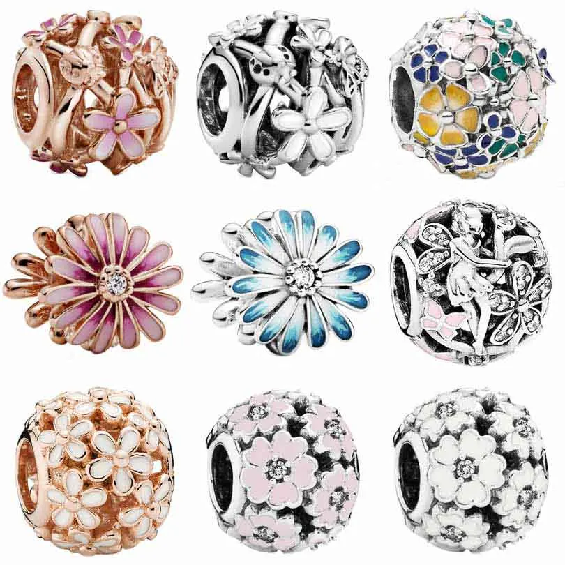 

Pandora Openwork Daisy Flower Fairy Primrose Meadow With Crystal Charm 925 Sterling Silver Beads Fit Bracelet DIY Jewelry