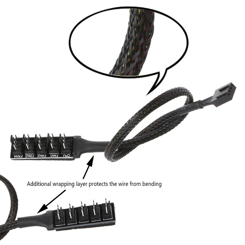 

1 To 5 4-Pin Molex TX4 PWM CPU Cooling Fan Splitter Adapter Braided Power Cable