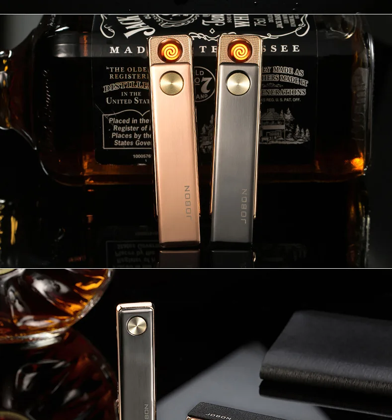 Jobon USB Зажигалка, ультра тонкая ветрозащитная металлическая зажигалка, Электронная зажигалка подарочная упаковка