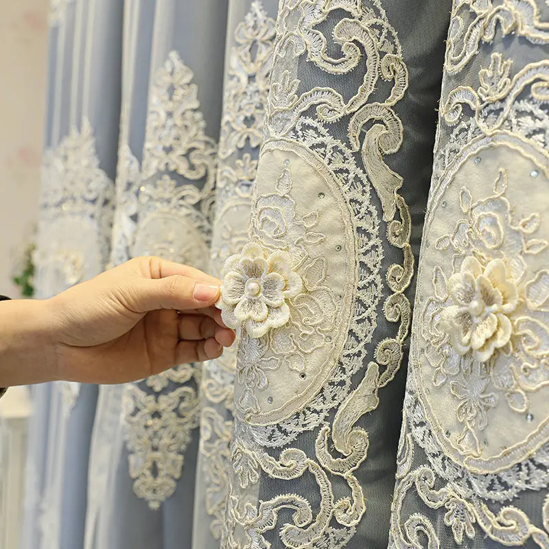 

New European-style Curtains for Living Dining Room Bedroom Double Curtain Cloth Gauze Integrated Floating Embroidered Curtain