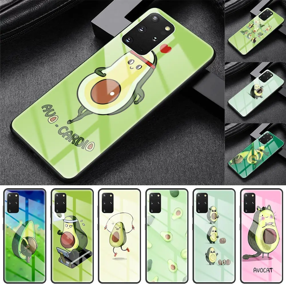

Glass Case For Samsung Galaxy S20 FE S10 S9 S8 Plus Note 20 Ultra 10 Lite 9 8 Phone Cover Shell Delicious Avocado Cartoon Capa