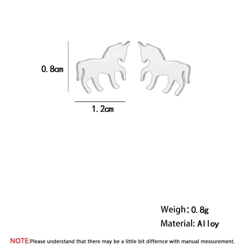Серьги-гвоздики Kinitial золотистого цвета с изображением сказочного единорога для
