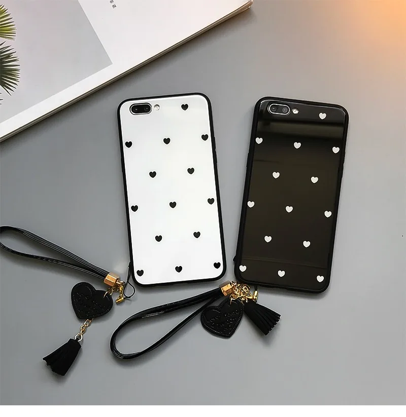 Чехол для Samsung A50 A70 Жесткий из закаленного стекла с кисточкой и сердечком чехол A20