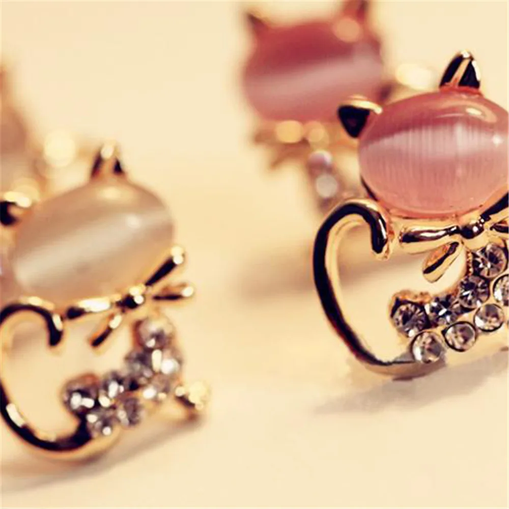 Золотой милый Кот белый кошачий глаз серьги гвоздики женские модные брендовые