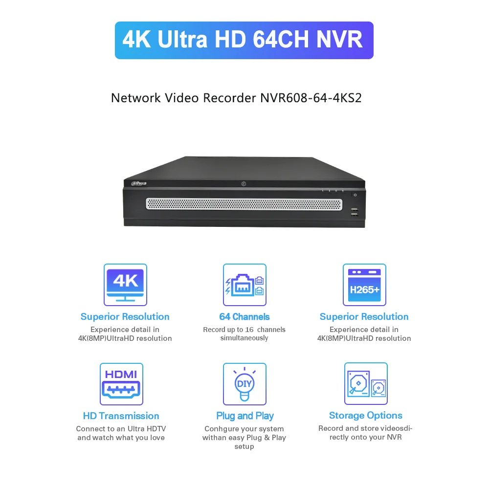 Система видеонаблюдения Dahua Original NVR608-64-4KS2 NVR608-32-4KS2 12 МП 4K NVR H265 + 32 канала 64 8 жестких