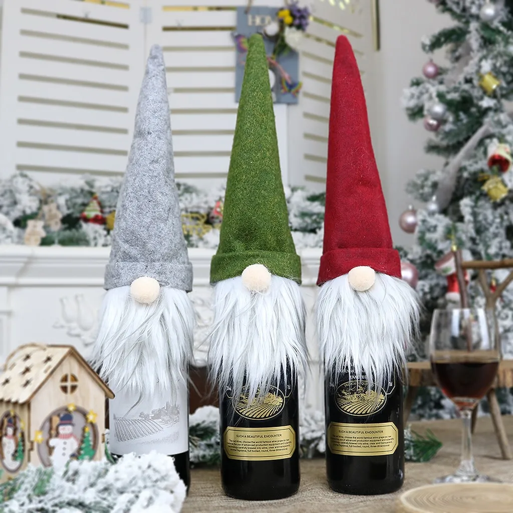 

Christmas Champagne Bottle Cover Dress Up Decoration Christmas Faceless Doll Christmas Decor for Home Christmas 2021 Ornaments