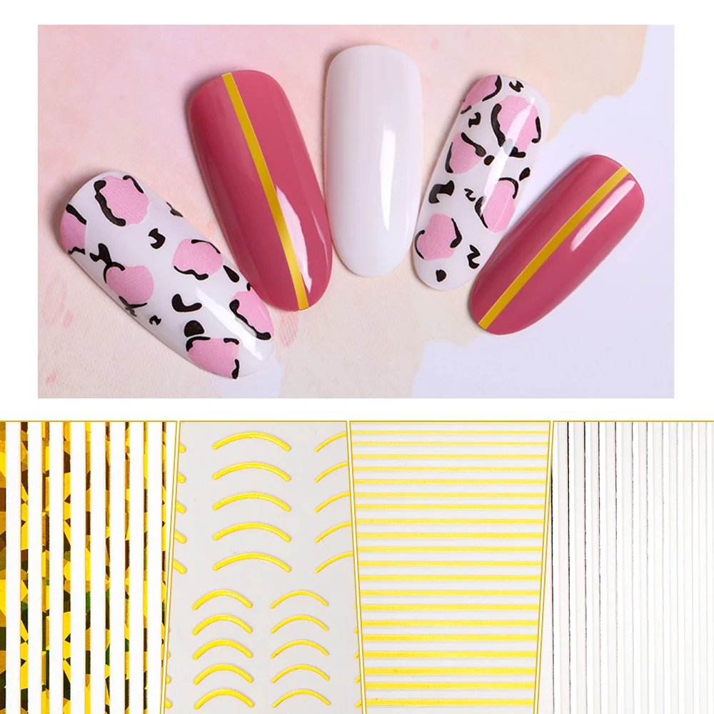 1 шт./лист стикеры 3D на ногти Nail Art Наклейки Металлические Прямые кривые дизайн