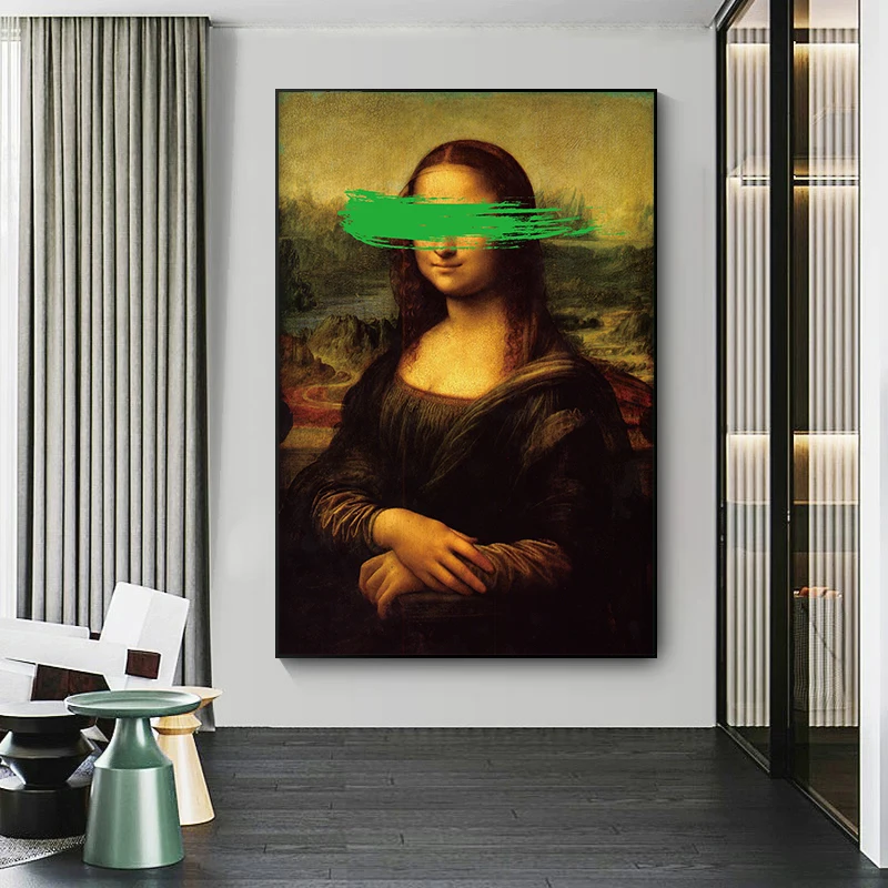 

The Mona Lisa By Leonardo Da Vinci Canvas Paintings Reproductions Cover Eyes Fun Wall Art Pictures for Living Room Decoration