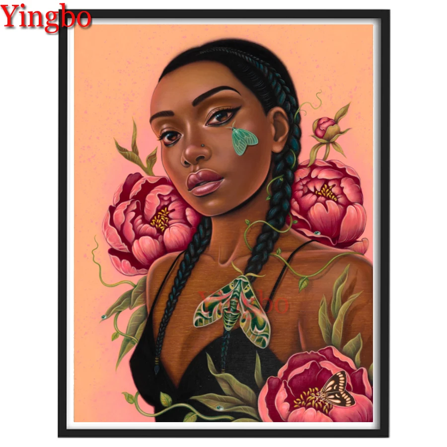 

Full drill 5D DIY diamond painting African woman flower butterfly diamond embroidery stitch needlework home decor gift