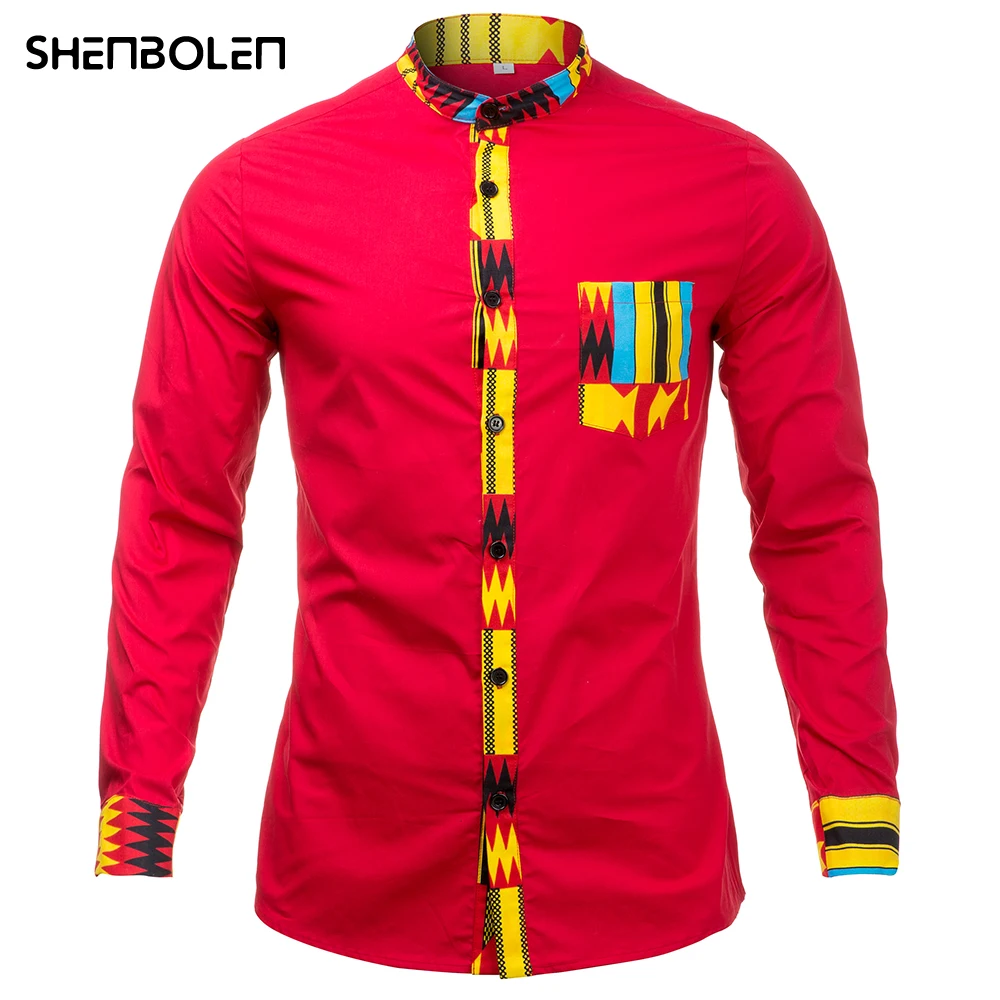 

African Clothes For Men Red Blouse Kente Print Top Traditional African Batik Sewing Clothes African fashion party clothes