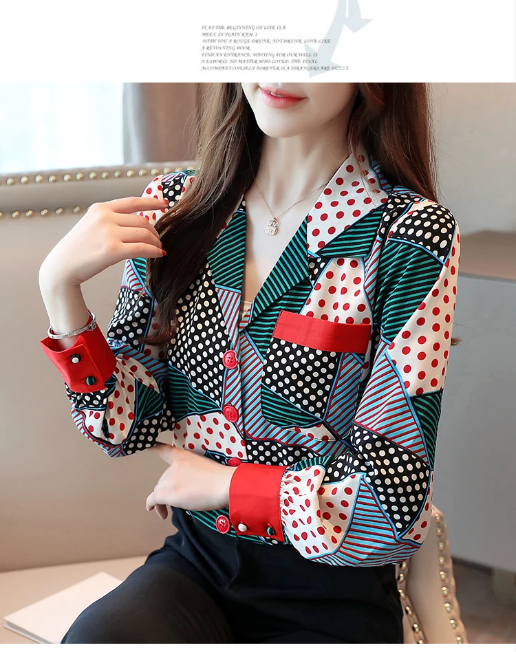 Blusas femininas рубашки женские Топы Рубашки с длинным рукавом Женские топы с пуговицами в полоску с v-образным вырезом одежда шифоновая блузка Топы 7087 50