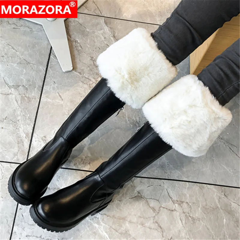 

Женские сапоги с круглым носком MORAZORA, Черные Сапоги выше колена из натуральной кожи, на квадратном каблуке, новинка зимнего сезона 2021