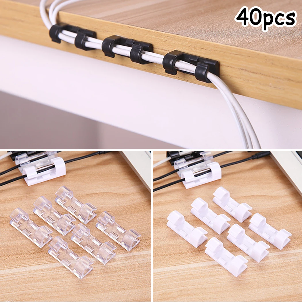 

40Pc Cable Organizer Clips Stick Wire Cable Cord Clip Clamp Wire Manager USB Charging Data Line Table Wall Tidy Organizer Holder