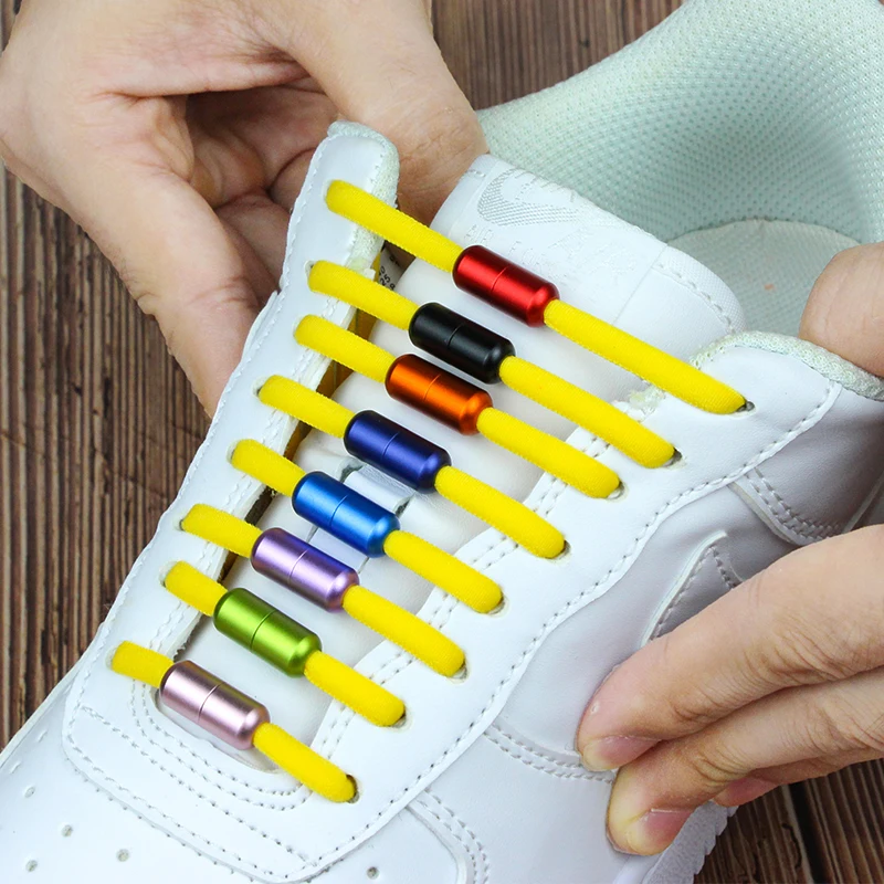 

New Elastic Colorful Shoelaces Semicircle Metal Lock Shoestrings For Kids And Adult Sneakers Shoelaces Quick Lazy Laces