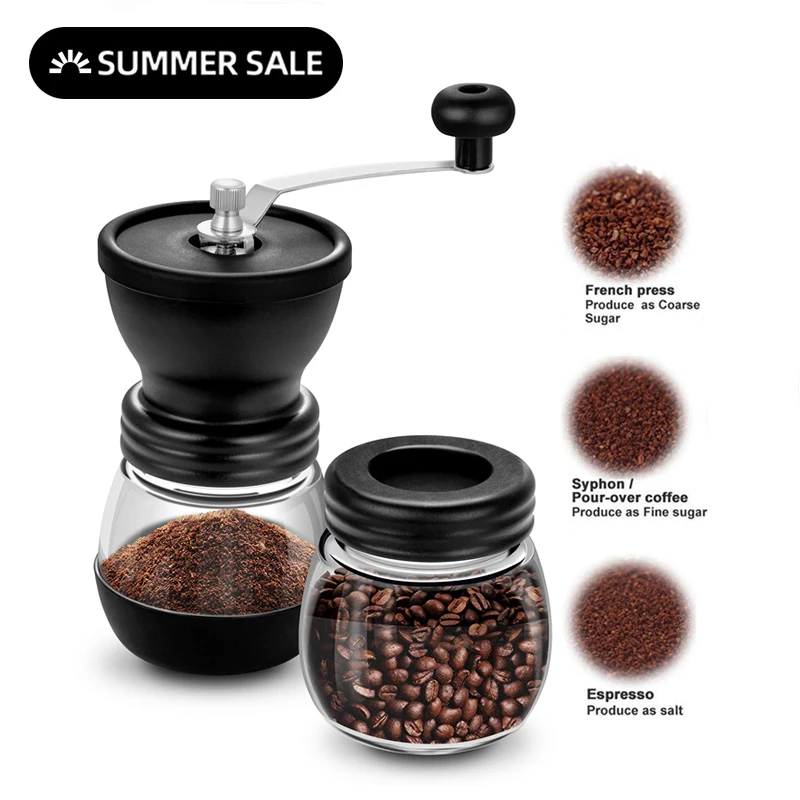 Online Mano Mulino Di Caffè Chicco Di Caffè Smerigliatrice Con Serbatoio Di Stoccaggio Di Vetro Portatile Manuale Macinino Da Caffè Con Riutilizzabile Creativo Burr
