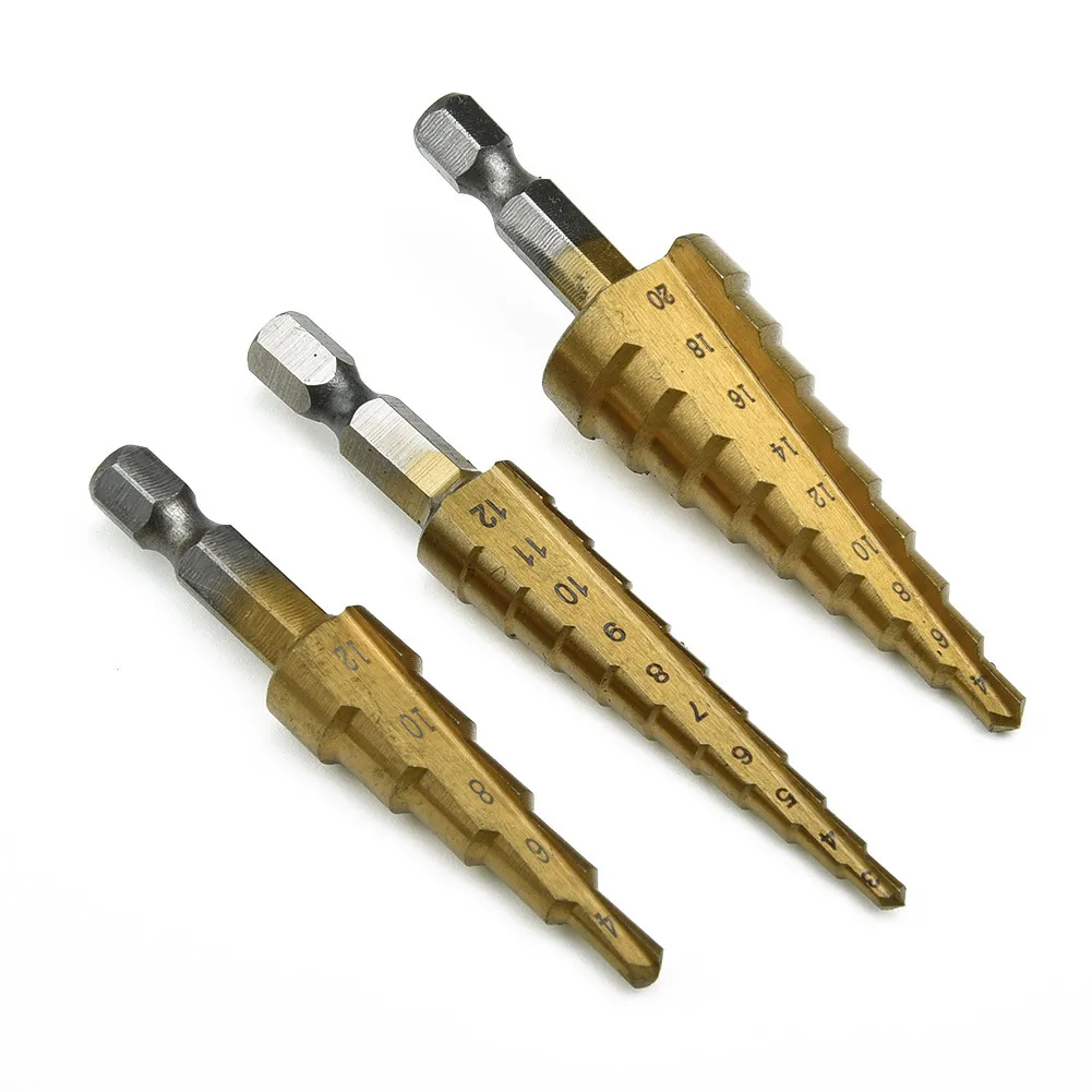 

3Pcs Quick-Change1/4 Hex Shank Larger Titanium Coated Step Drill Bit Durable