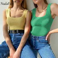 nadafair knitted green tank top women sexy square neck summer basic shirts 2021 y2k 90s white sleeveless womens tube tops