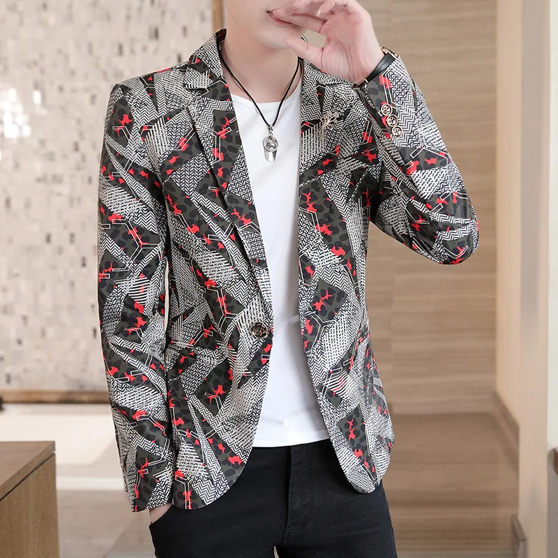 

2022 Men's New Fashion Slim-Fit Printed blazer Youth Autumn Casual Triangle Plaid blazer