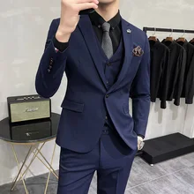 OIMG Autumn and winter new three-piece suit Korean fashion suit Slim casual business large size work suit men's dress (1)