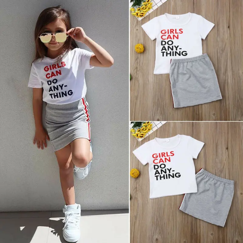 

2pcs Toddler Kids Baby Girl T-shirt Tops Cotton Skirt Dresses Clothes Outfit Set