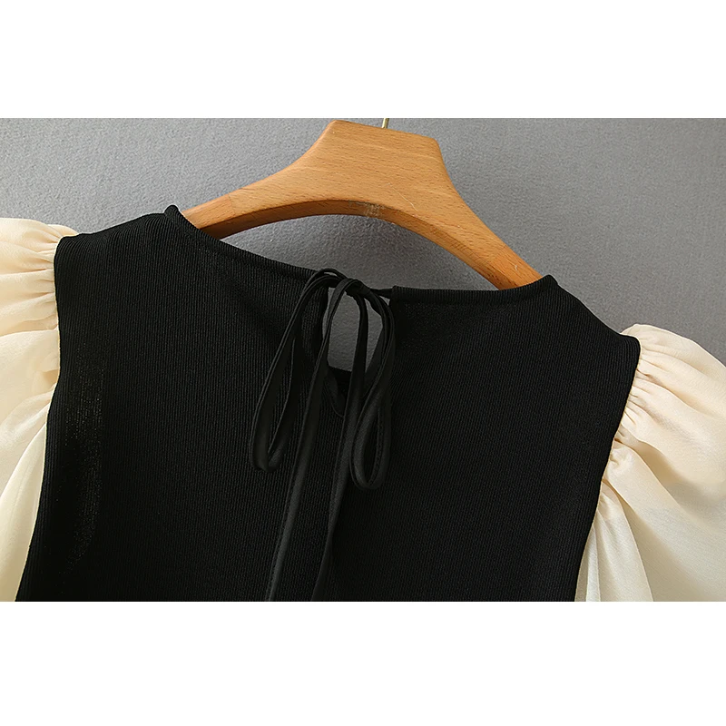 ZOEPO Casual O Neck Pullovers Sweaters Women Fashion Slim Patchwork Sweater Elegant Puff Sleeve Female Ladies HZ | Женская одежда