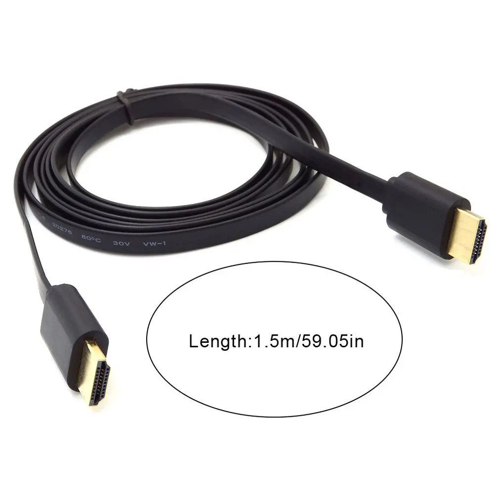 

1.5M HDMI-compatible Cable 1.4v 1080p 3D Flat line short gold Plated Plug Male-Male Cable for PS3 HDTV DVD XBOX PC Pro Hot