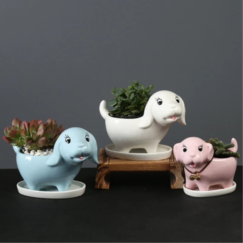 

Korean Cartoon Puppy Ceramic Succulent Flower Pot Simple Green Plant Basin Desktop Handicraft Home Balcony Creative Gardening