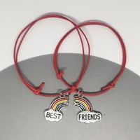 2 pcs best friend rainbow couple bracelet adjustable boy girls friendship hand bracelet lucky red black rope women men jewelry