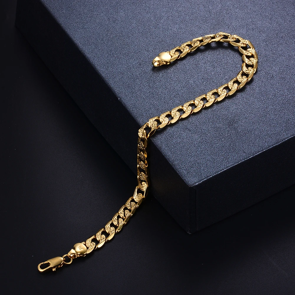 Мужской винтажный браслет WANDO золотой на руку с цепочкой Подарочный ювелирный